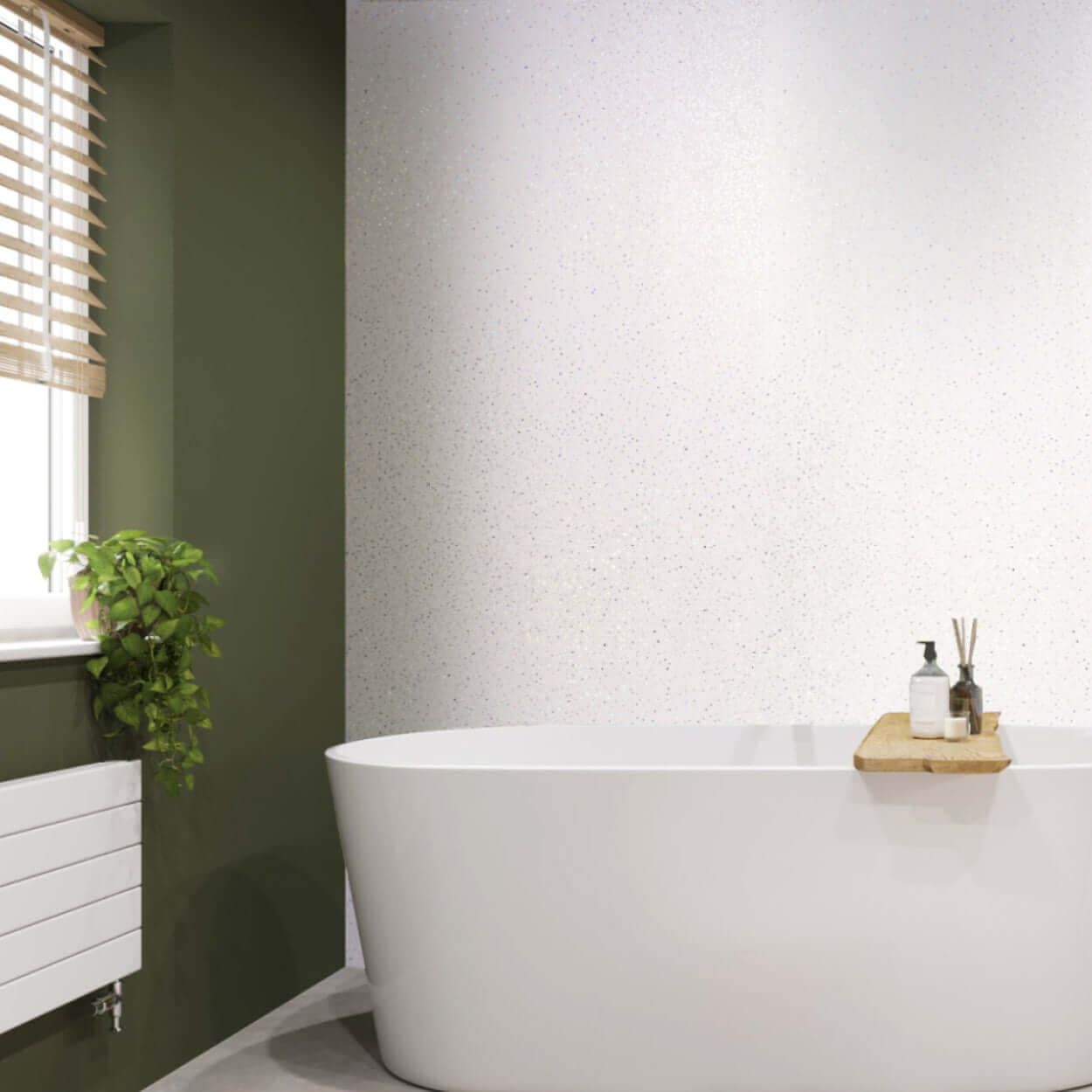 10 mm starke Duschwand aus Platinweiß mit Glitzerglanz, 1 m x 2,4 m