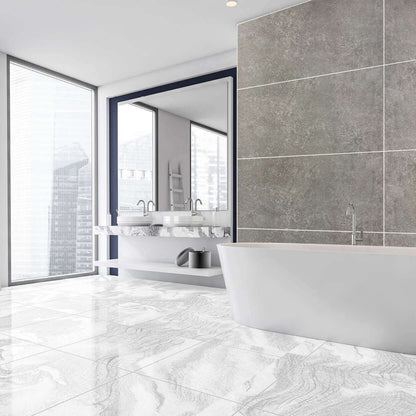 10 mm große Fliesen, helle Betonoptik, matt, Duschpaneel 1 m x 2,4 m