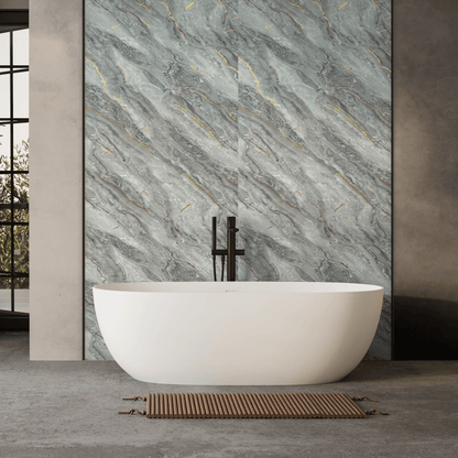 10 mm starke, vergoldete, graue Hochglanz-Duschwand, 1 m x 2,4 m