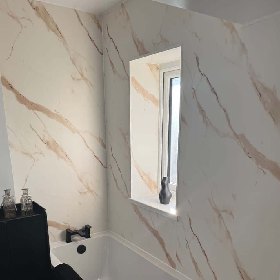 10 mm starke, matte Duschwand aus goldfarbenem Marmor, 1 m x 2,4 m 