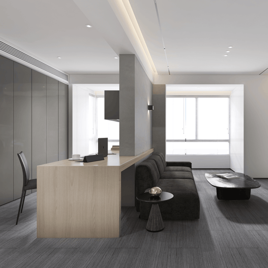 Grauer Vinyl-Klickboden in Leinenoptik, 5 mm, 1,5 m² pro 8er-Packung