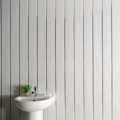 8 mm weiße Hochglanz-Wand- und Deckenpaneele mit 2 Chromleisten, 2,6 m