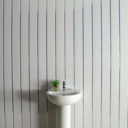 8 mm weiße Hochglanz-Wand- und Deckenpaneele mit 2 Chromleisten, 2,6 m